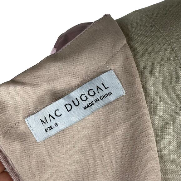 MAC DUGGAL 67527 Pink Satin Long Sleeve V-Neck Midi Cocktail Formal Dress 8 NWT - Picture 6 of 9